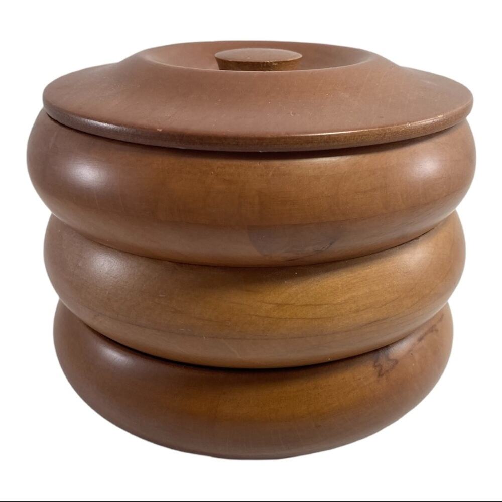 Milbern Vintage Mid-Century Wood Stackable Bowls w/Lid for Nuts/Candy/Trinkets